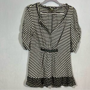 One September Anthropologie Black and White Striped Blouse